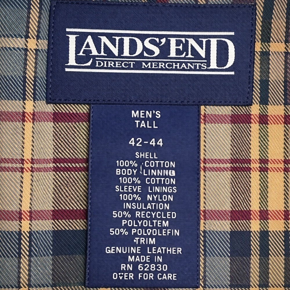 Lands' End Men Large Tall Tan Insulated Canvas Barn Jacket Plaid Lined Chore - Picture 5 of 5